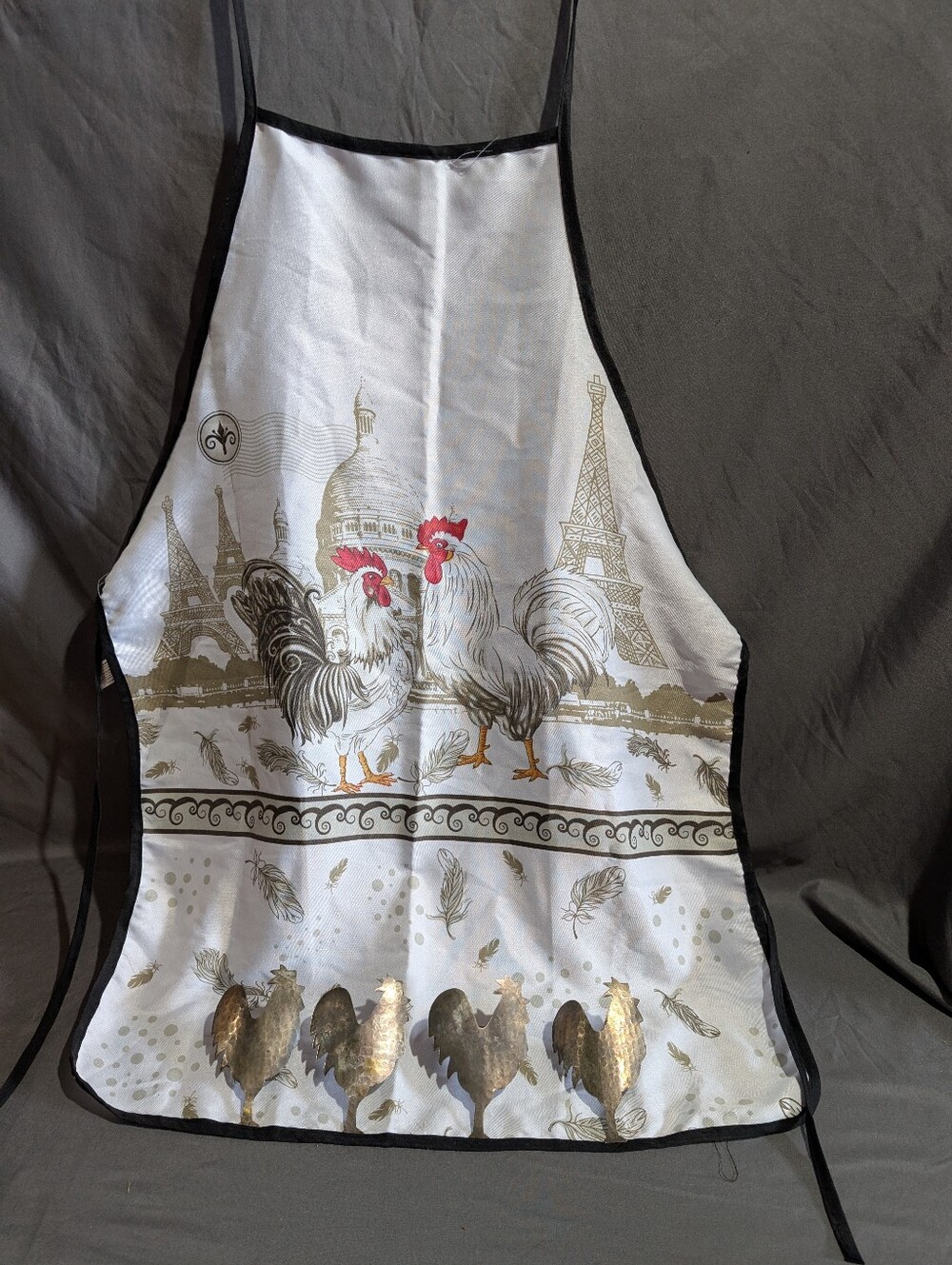 Rooster Lot Apron And 4 Napkin Rings Hand Crafted Hammered Metal